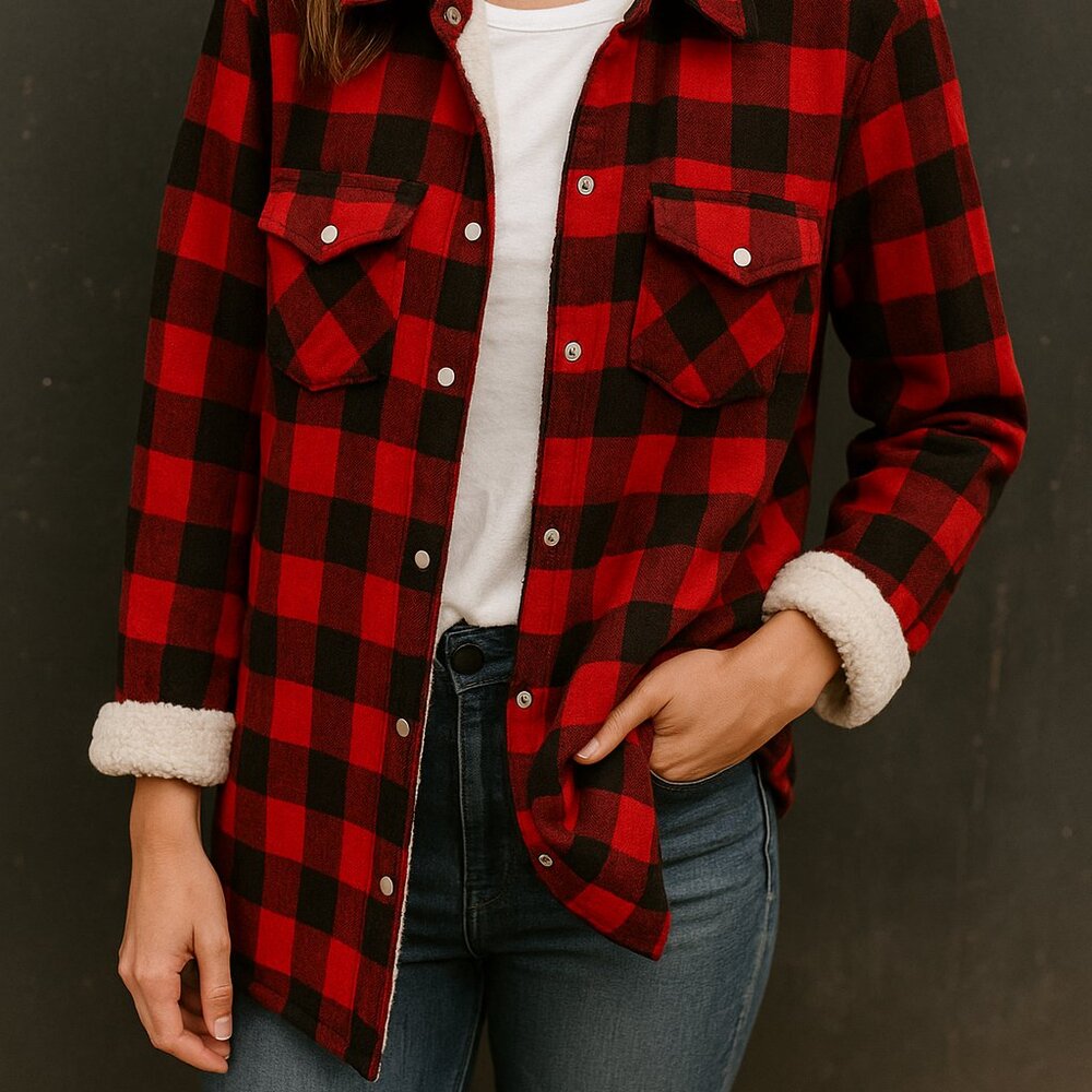 Blu Ivy buffalo plaid sherpa lined jacket. womens large EUC